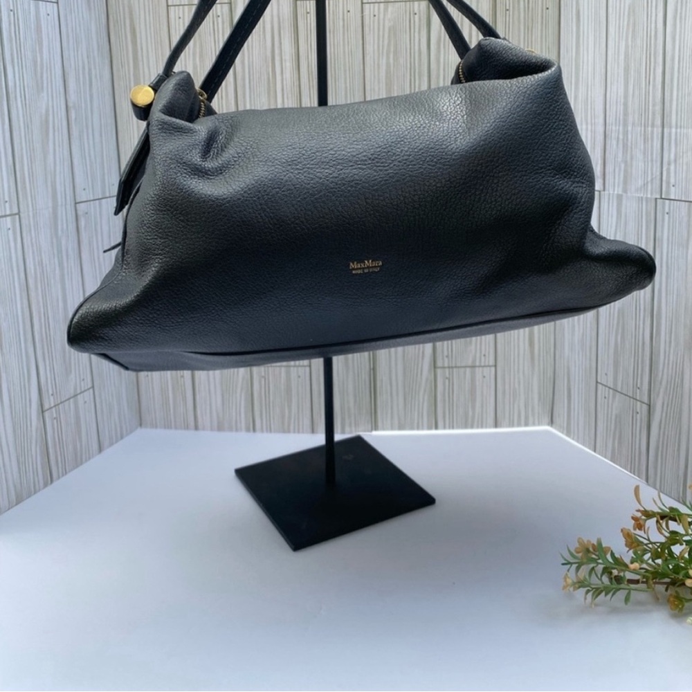 MaxMara Black Leather Bag with Gold Zipper